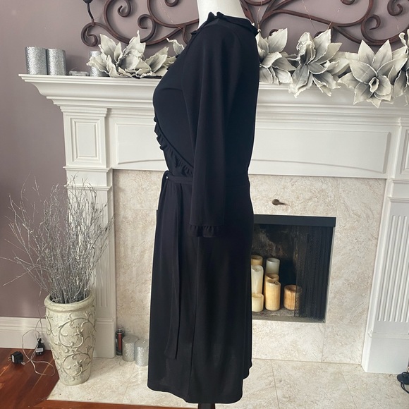 Joe Fresh Black Dress, Faux Wrap Neckline with Ruffle Detail, Belted, XS - Picture 6 of 12